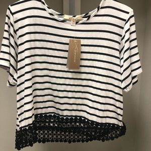 Ivory and black stripe crop top